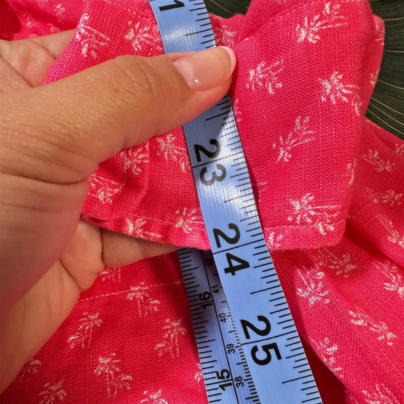 Frank & Eileen Barry Linen Button Down Slim Shirt Palm Tree Pink Women Small - Picture 8 of 9